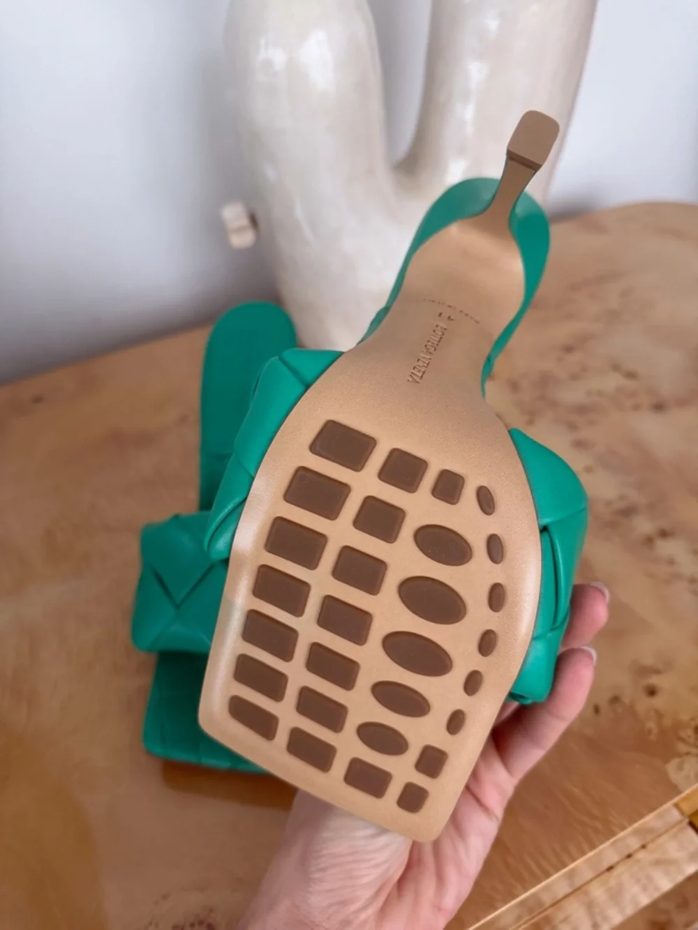 Bottega Veneta Emerald Green Woven Stiletto Slide Heels - Picture 4 of 5